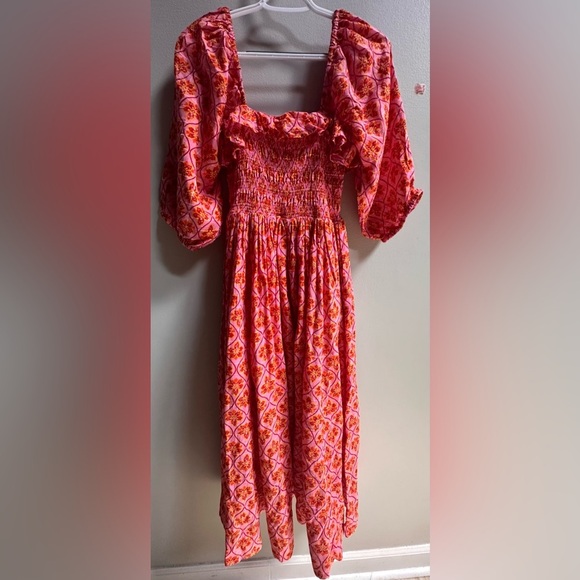 NEW Free People Oasis Printed Smocked Ethereal Midi Dress Pink/Rose Women’s XS - Picture 13 of 16